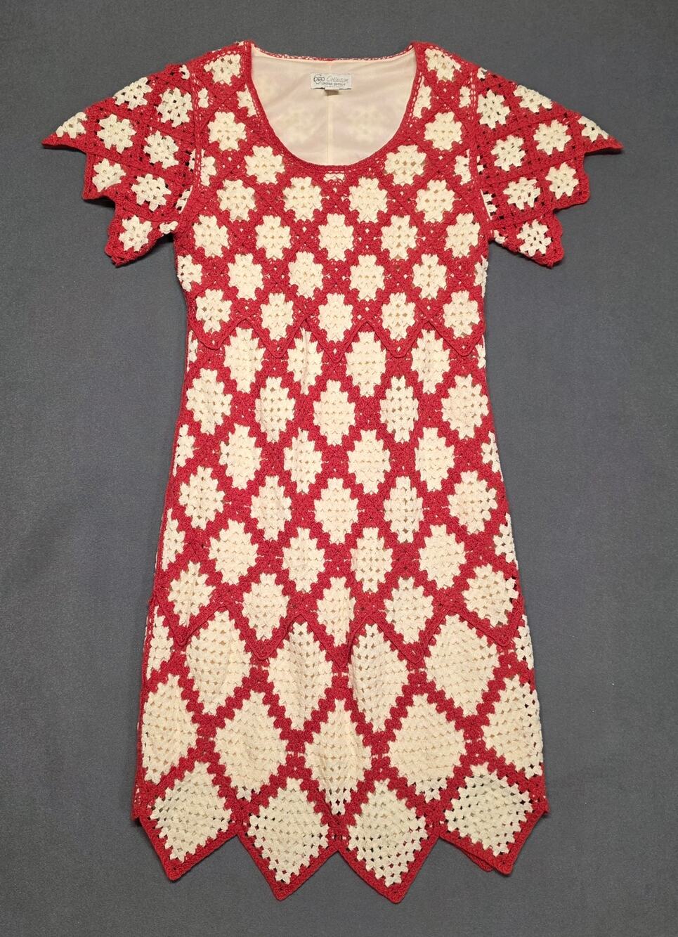 Crochet Granny Square Mini Dress Boho Festival 70 Style Lined Cato Limited Small